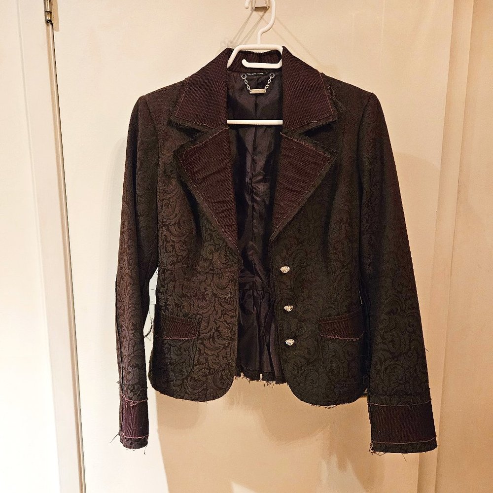 DAVID BITTON jacquard & corduroy frayed-edge rhinestone buttons jacket blazer